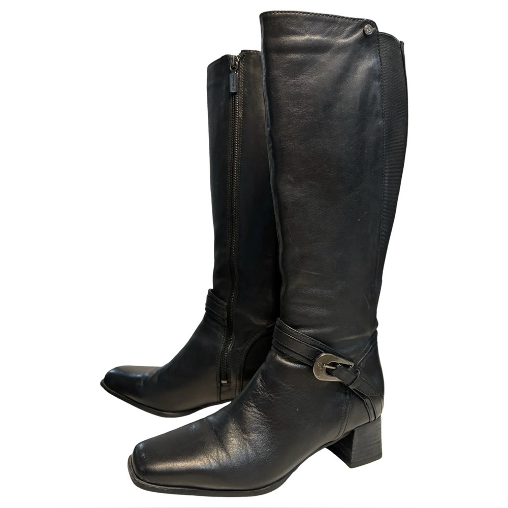 Blondo Waterproof Black Leather Knee High Block Heel Boots Size 6